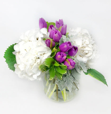 Hydrangea Tulip vase arrangement | The Alba